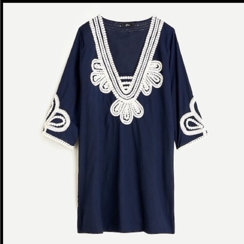 💵 J. Crew | Corded Trim Short Tunic Dress Swim CoverUp | Navy Blue - Picture 11 of 12